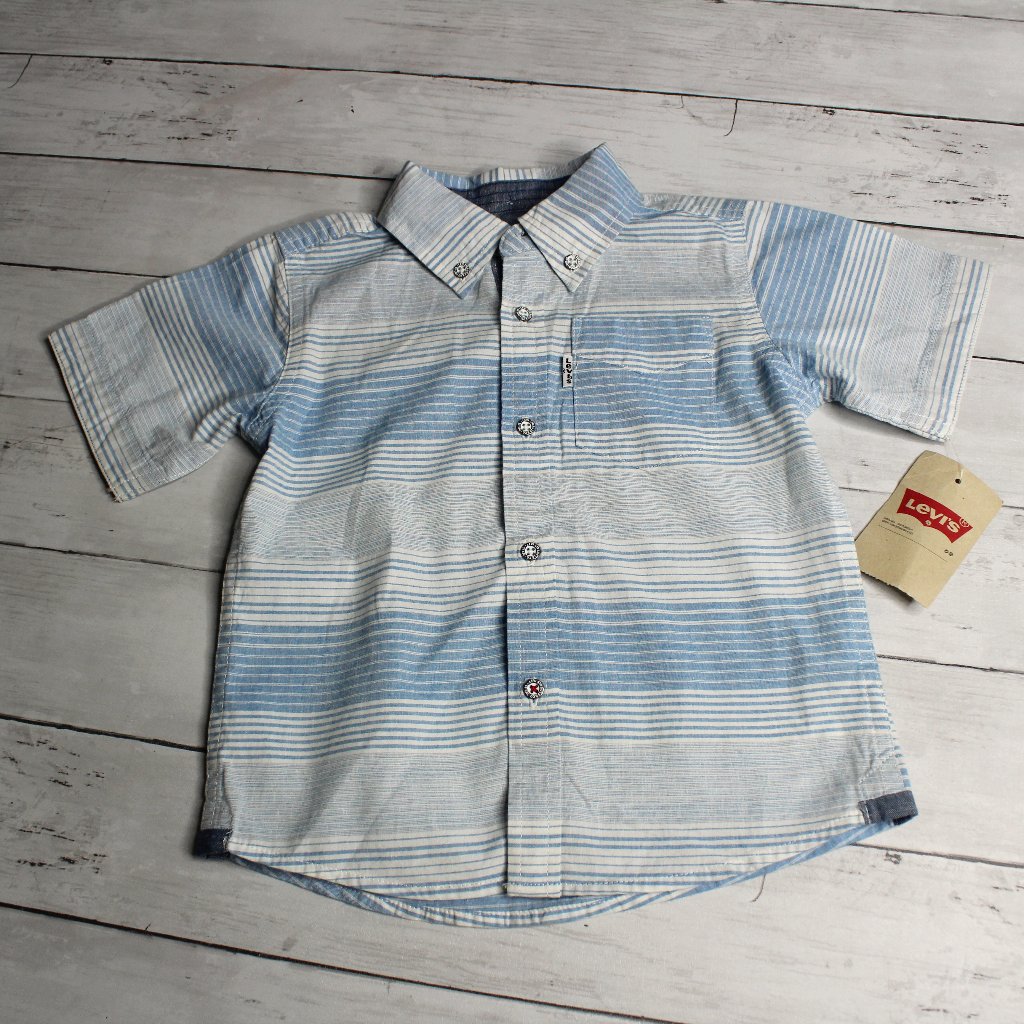 Levi's Boy's Button Down Shirt Size 2t Blue White 100% Cotton Casual Dress